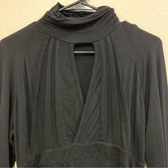 VERTIGO PARIS Blouse Women’s XL Black Side Ruching Body Con Dark Academe. - Picture 3 of 11